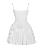 Kadi White Cotton Poplin Drop Waist Corset Mini Dress