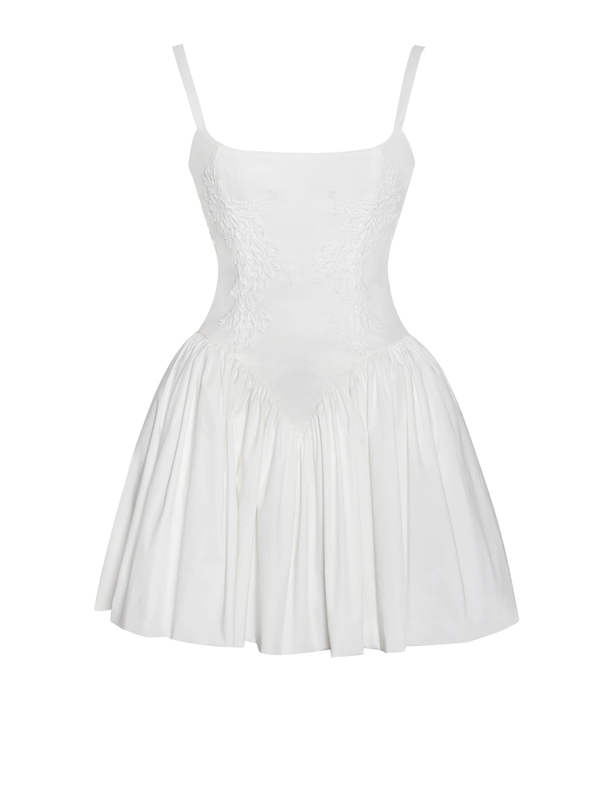 Kadi White Cotton Poplin Drop Waist Corset Mini Dress