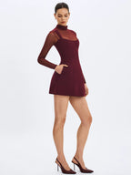 Natasha Burgundy Faux Two Piece Turtleneck Mini Dress