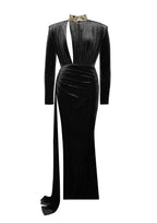 Zenaida Black Cutout High Slit Velvet Gown Archive Sale