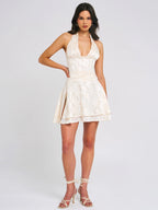 Quintana Jacquard Textured Slit Halter Mini Dress Archive Sale