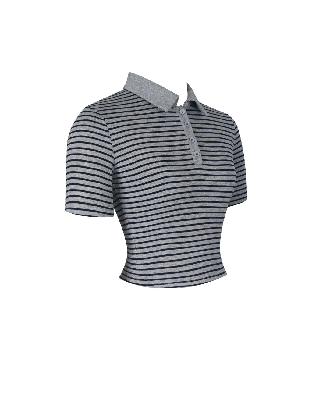 Westley Grey Navy Lyocell Jersey Striped Polo Top