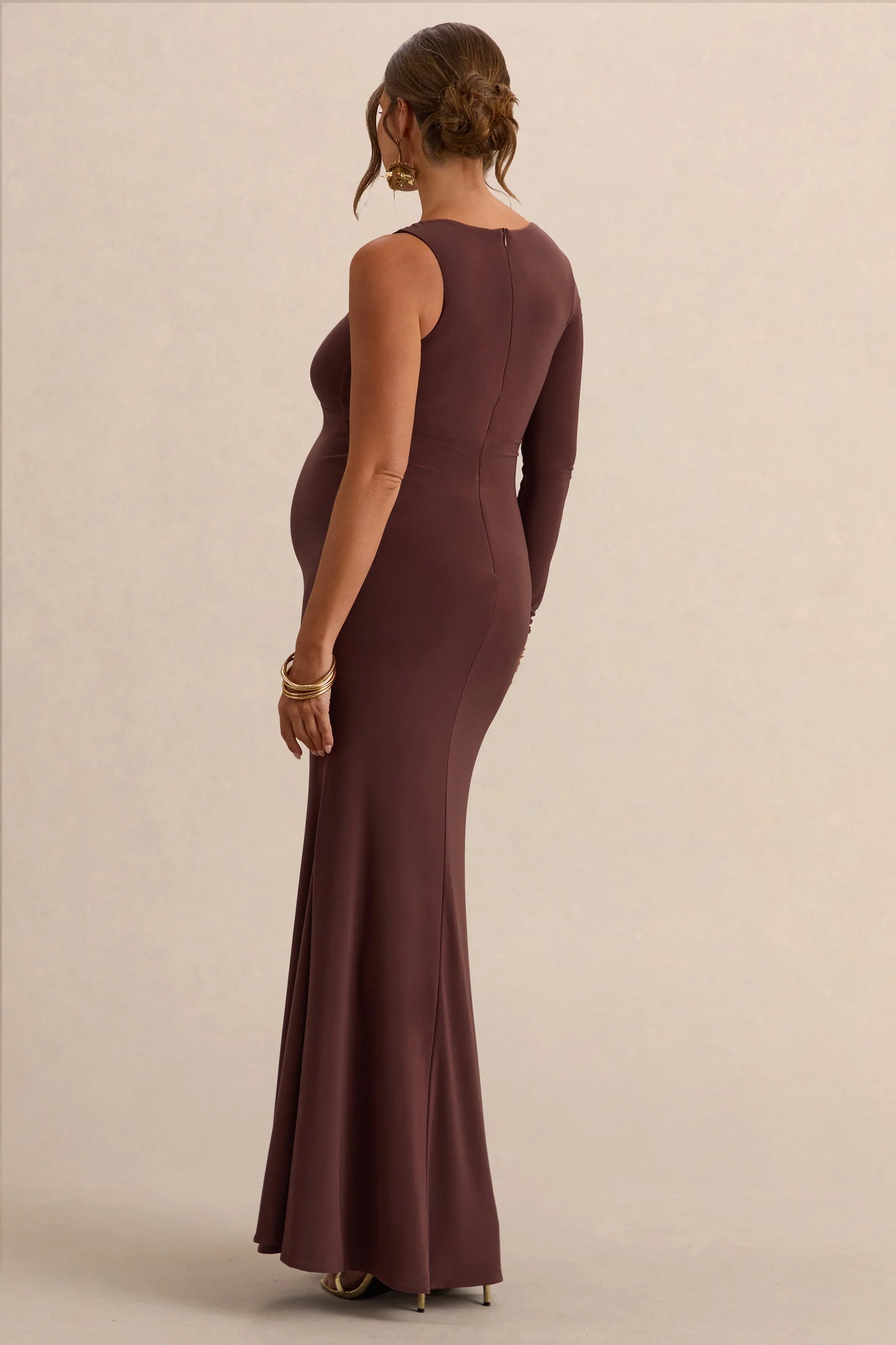 Oh Baby Brown Maternity One Shoulder Bodycon Maxi Dress