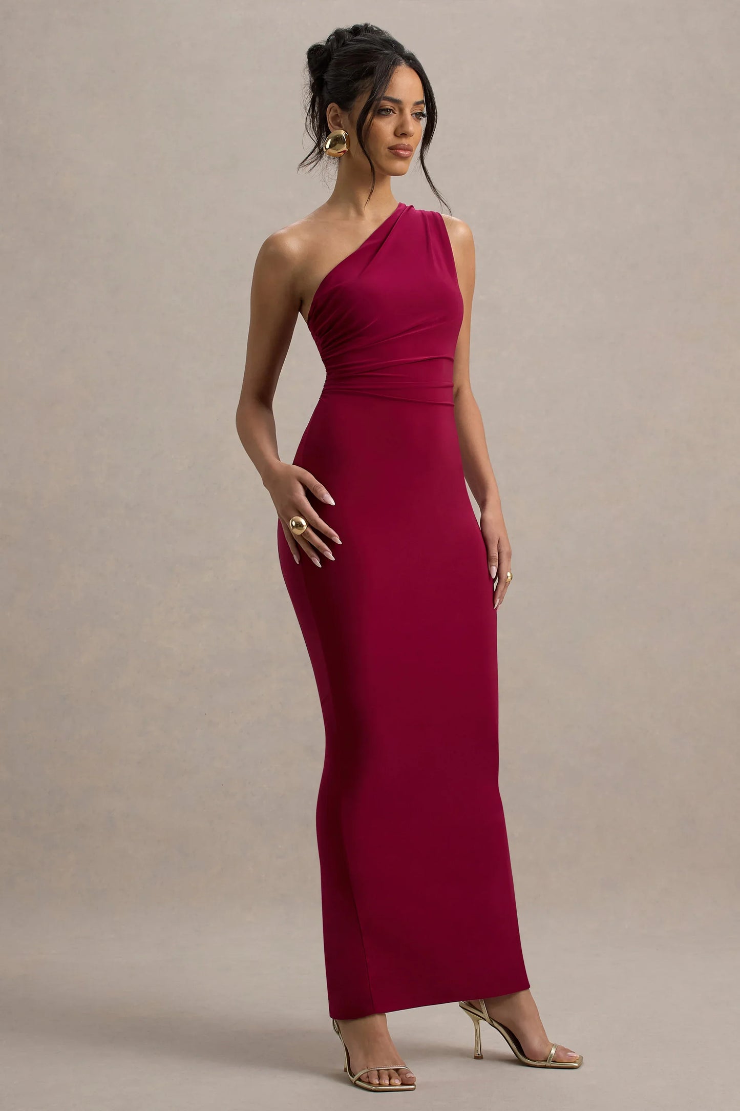 Venetia Burgundy One Shoulder Tie Back Maxi Dress