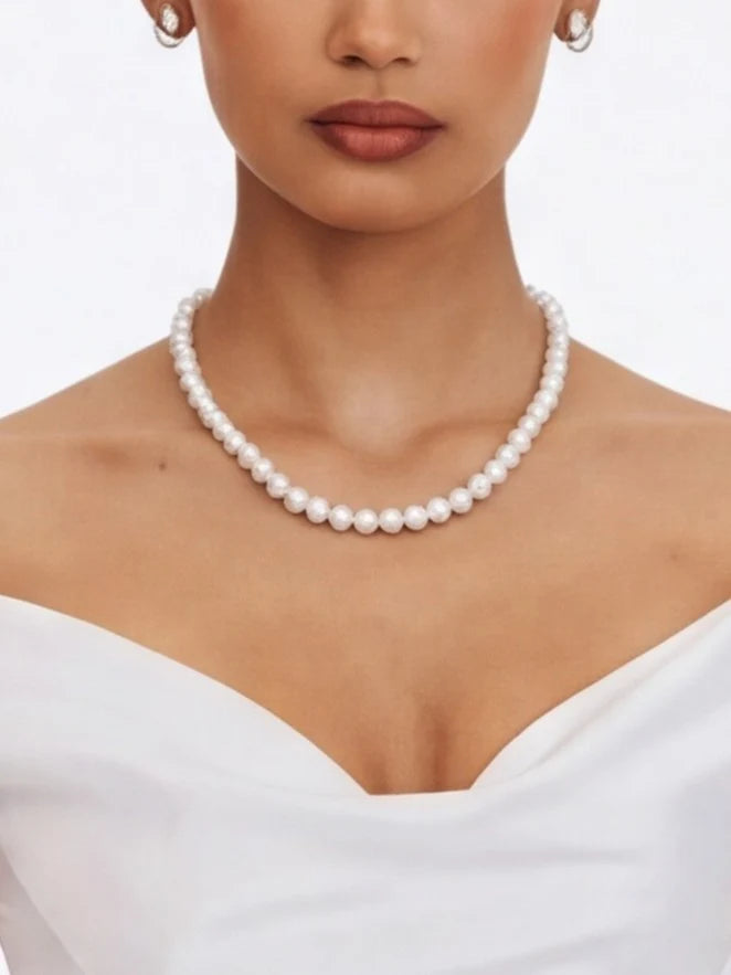 Freshwater Pearls Necklace with White Gold Vermeil