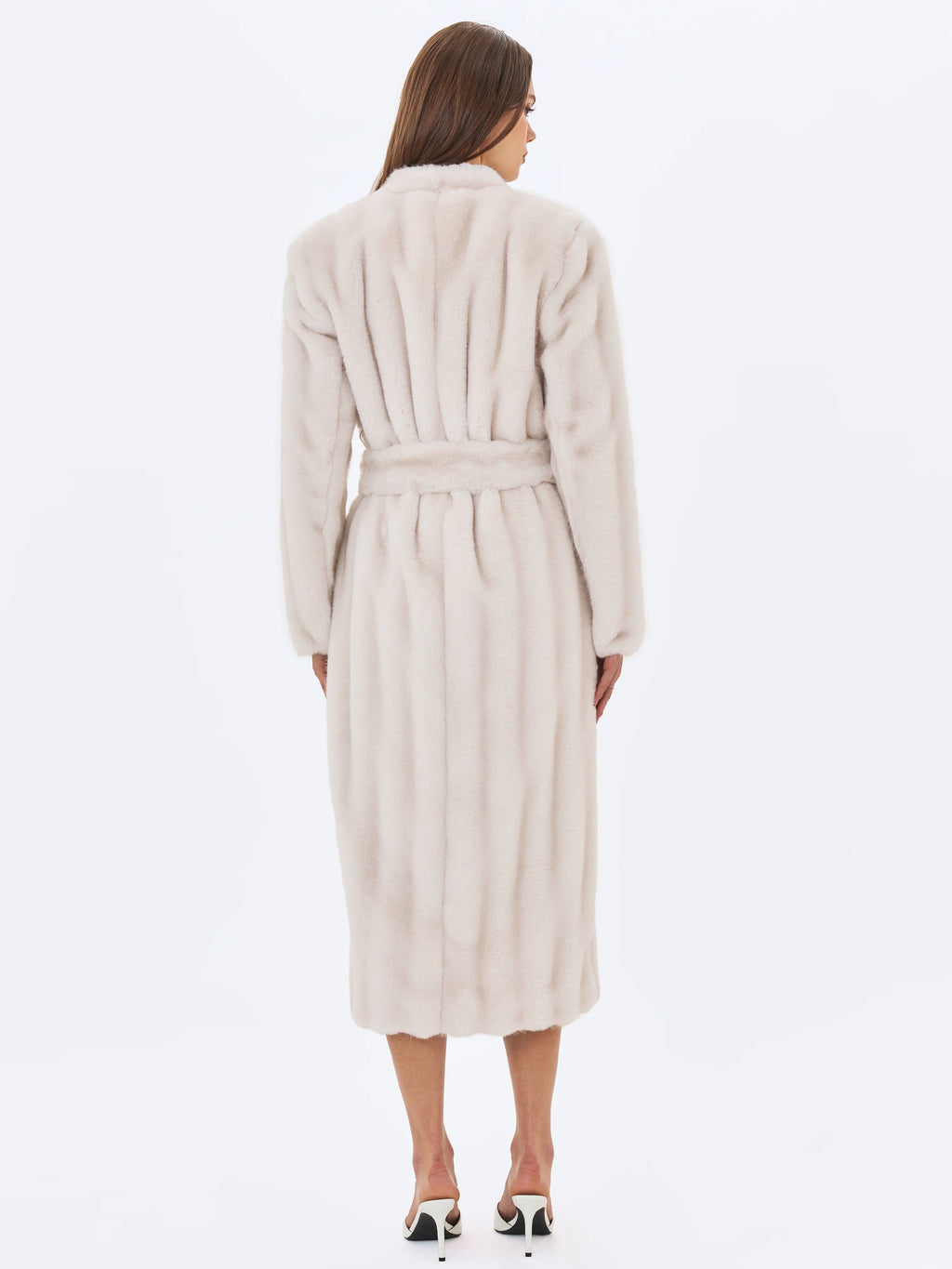 Celine Soft White Faux Mink Belted Longline Coat
