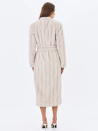 Celine Soft White Faux Mink Belted Longline Coat