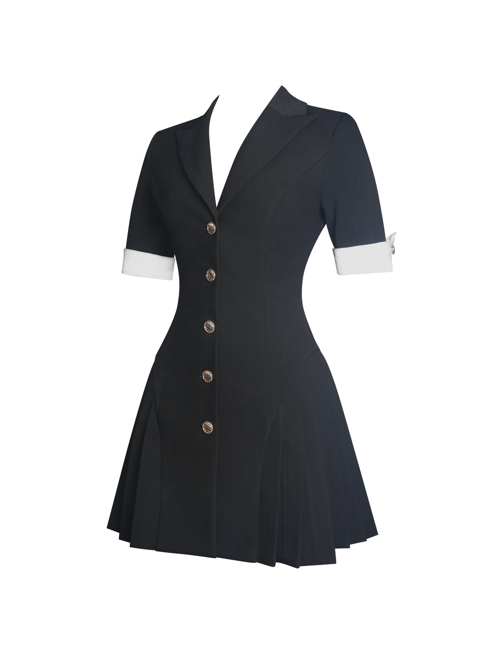Ilitha Black Woven Crepe Pleated Mini Blazer Dress
