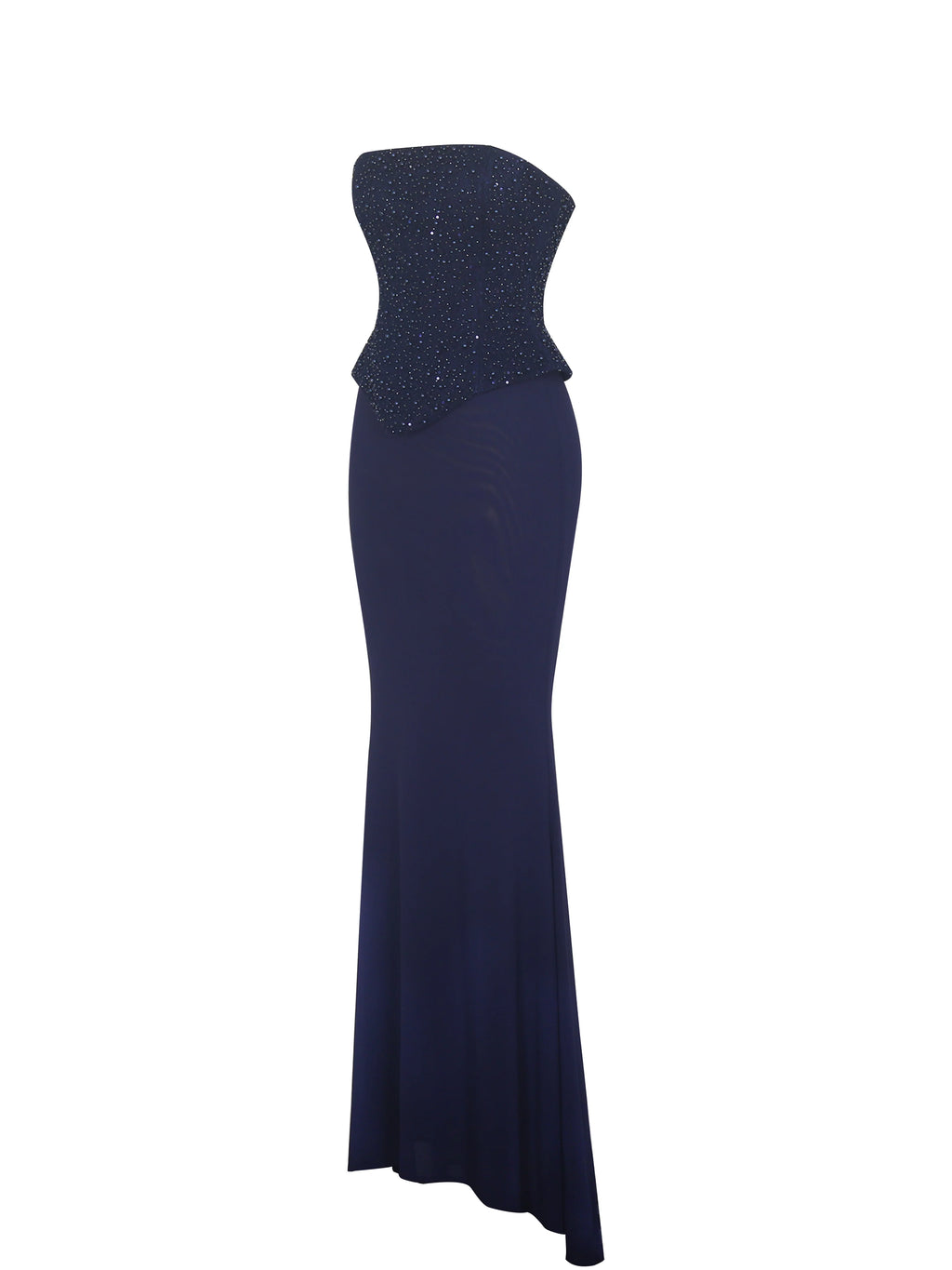 Orabelle Navy Beaded Peplum Mermaid Maxi Gown with Lace up Back