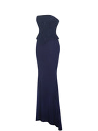 Orabelle Navy Beaded Peplum Mermaid Maxi Gown with Lace up Back