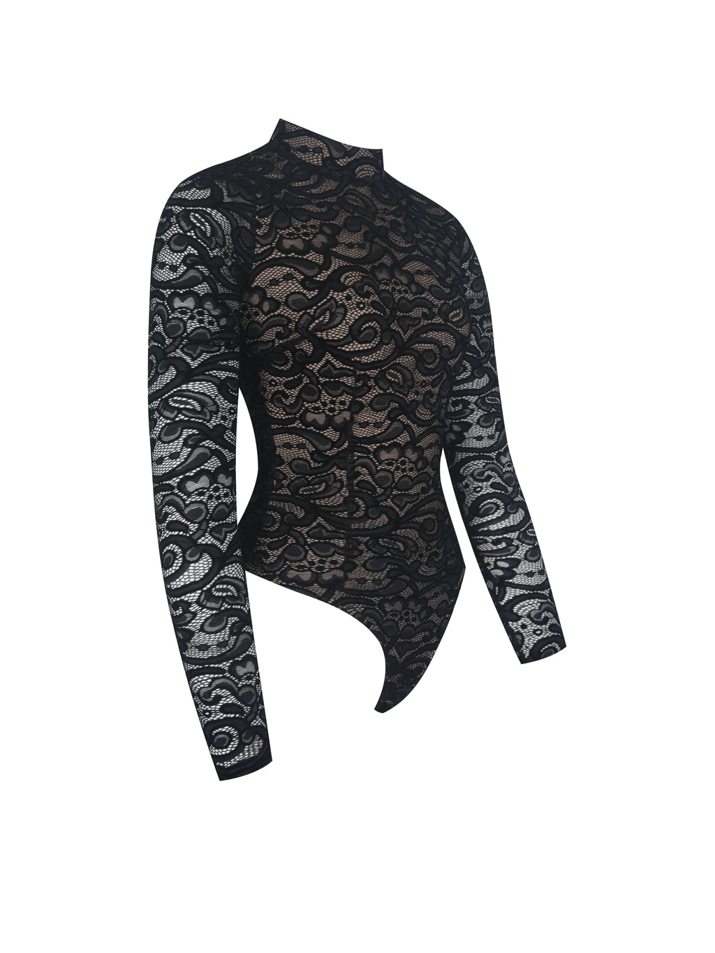 Quenisa Black Chenille Lace Long Sleeve Bodysuit