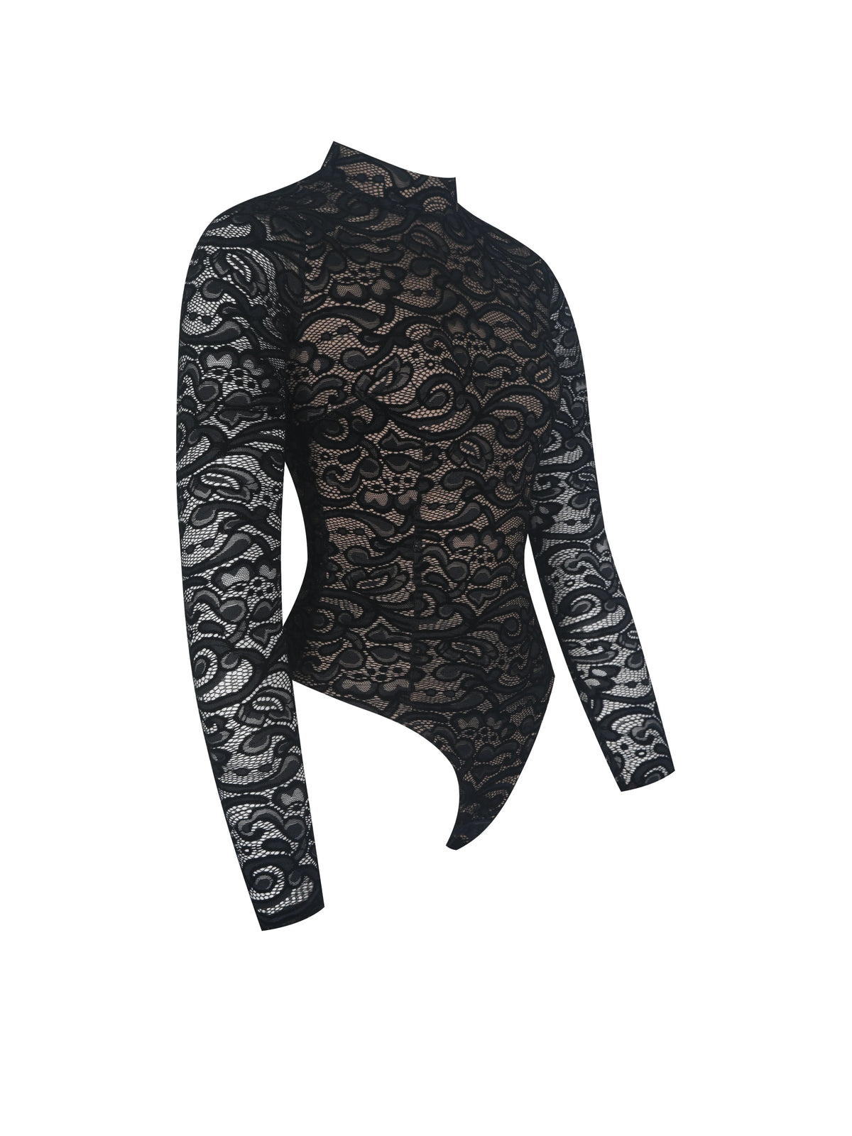 Quenisa Black Chenille Lace Long Sleeve Bodysuit