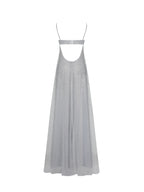 Wallie Silver Rhinestone Embellished Mesh Backless Gown