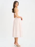 Zania Pink Stripe Cotton Jacquard Midi Dress