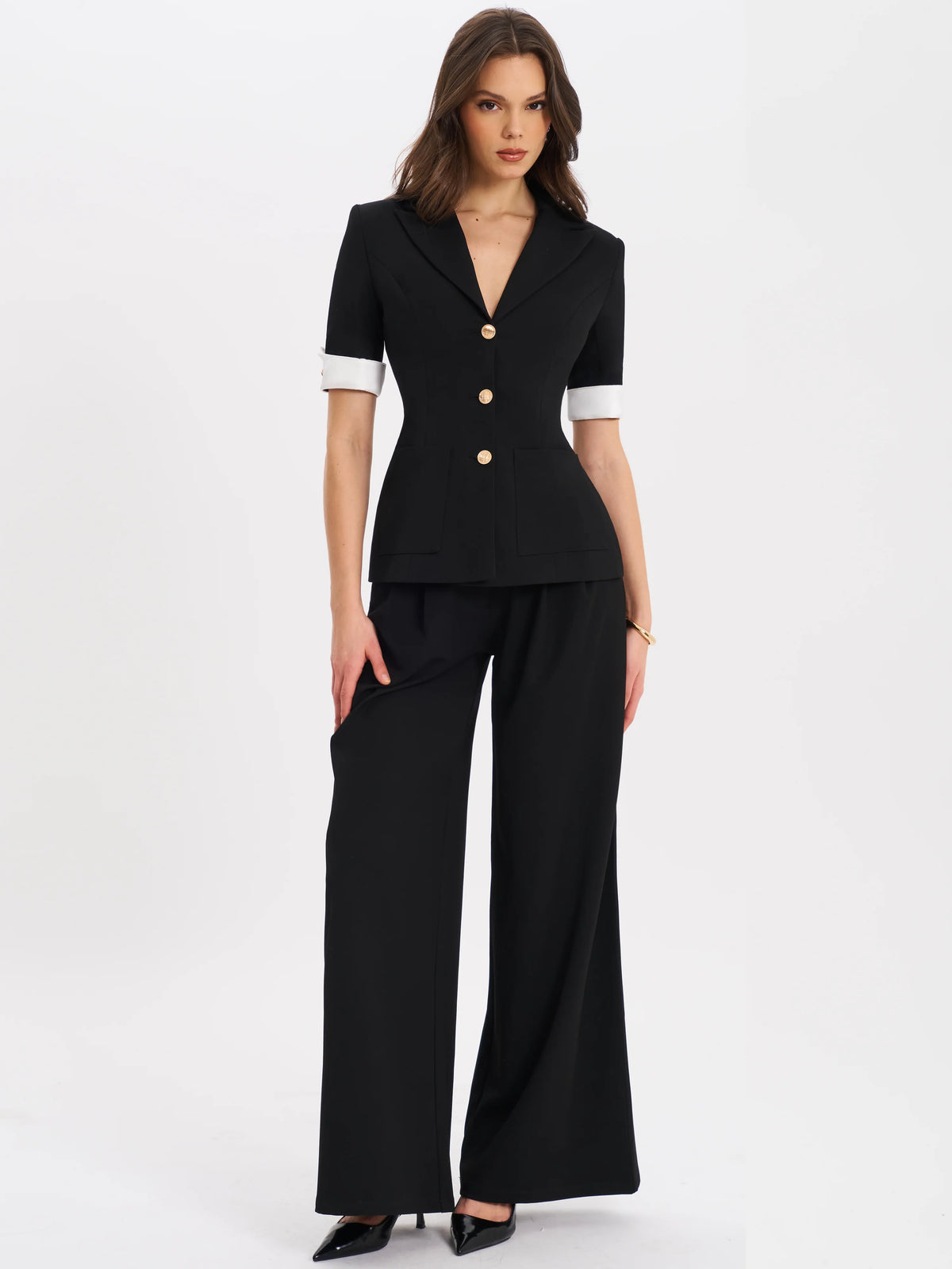 Aleeza Black Wide Leg Suit Pants