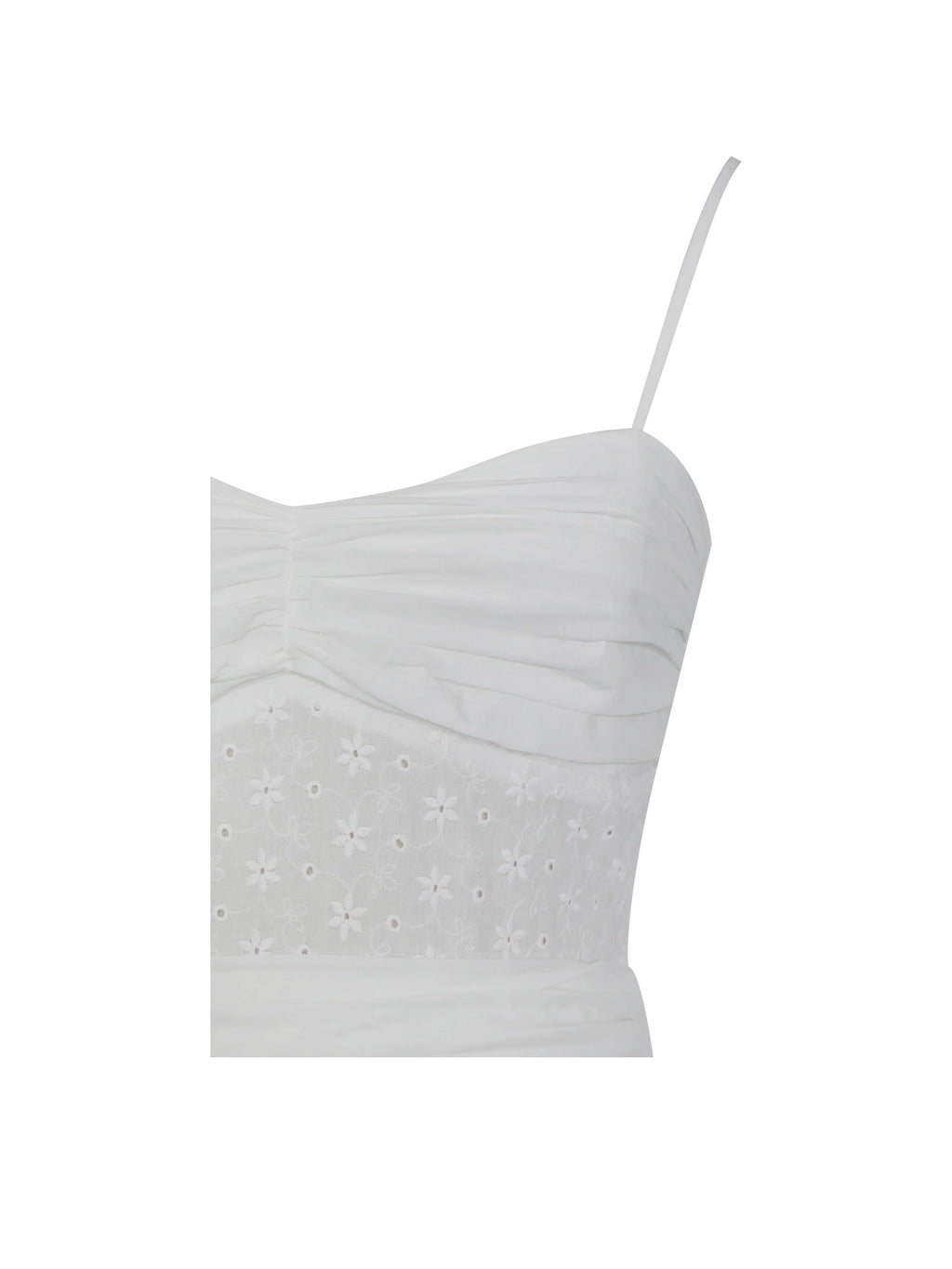 Maelis White Cotton Eyelet Drop Waist Midi Dress