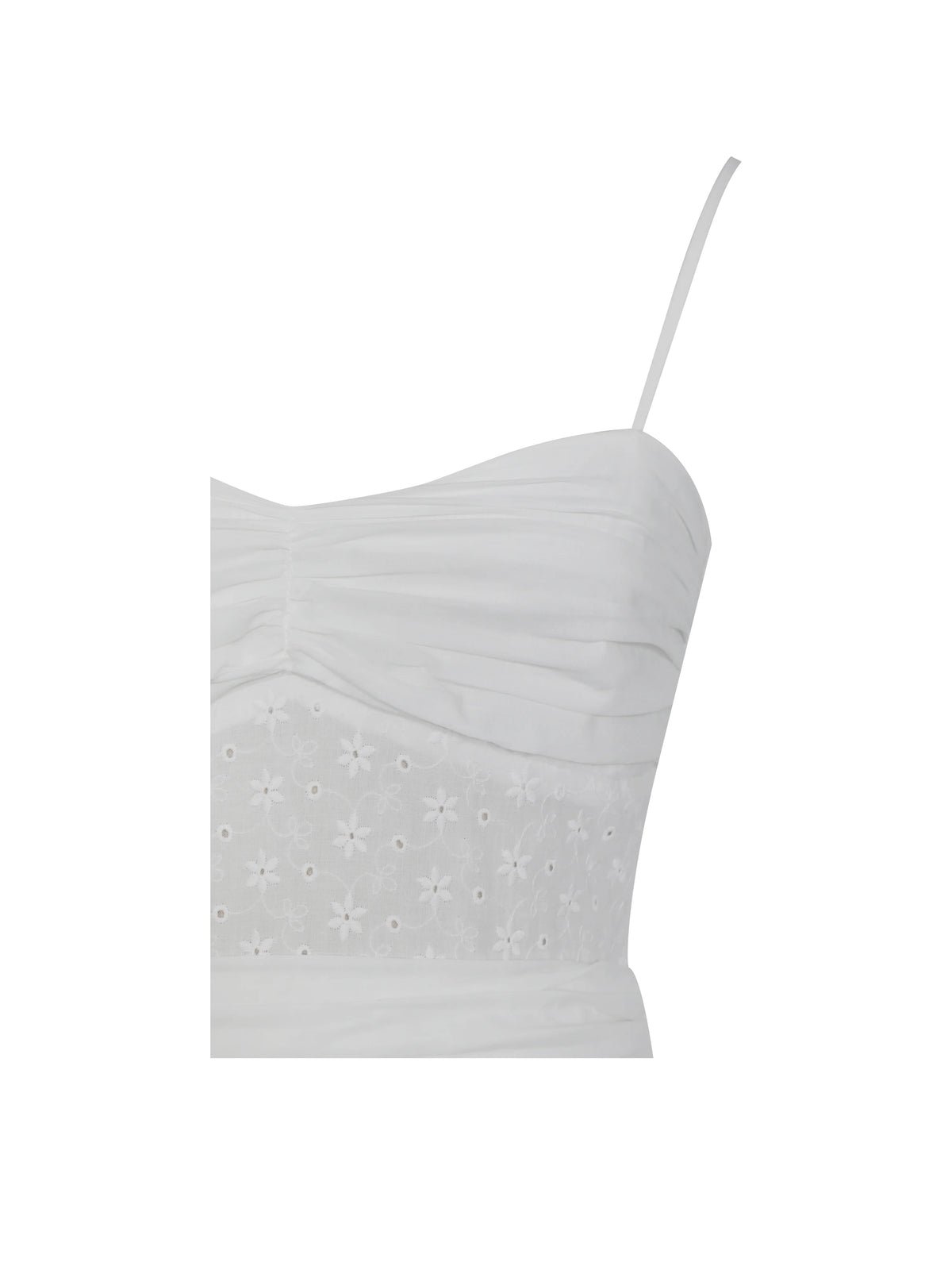 Maelis White Cotton Eyelet Drop Waist Midi Dress