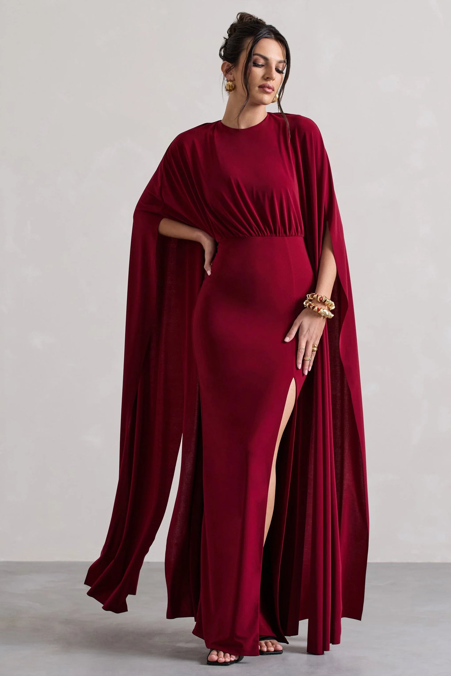 Ilaria Berry Cape Sleeve Split Maxi Dress