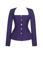 Skyla Indigo Square Neckline Peplum Blazer