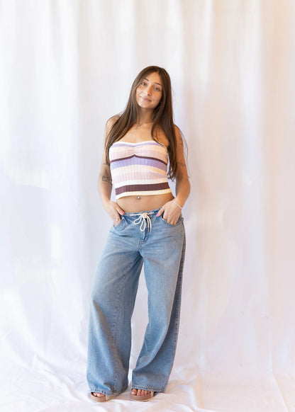 Alison Striped Knit Top Pink Combo