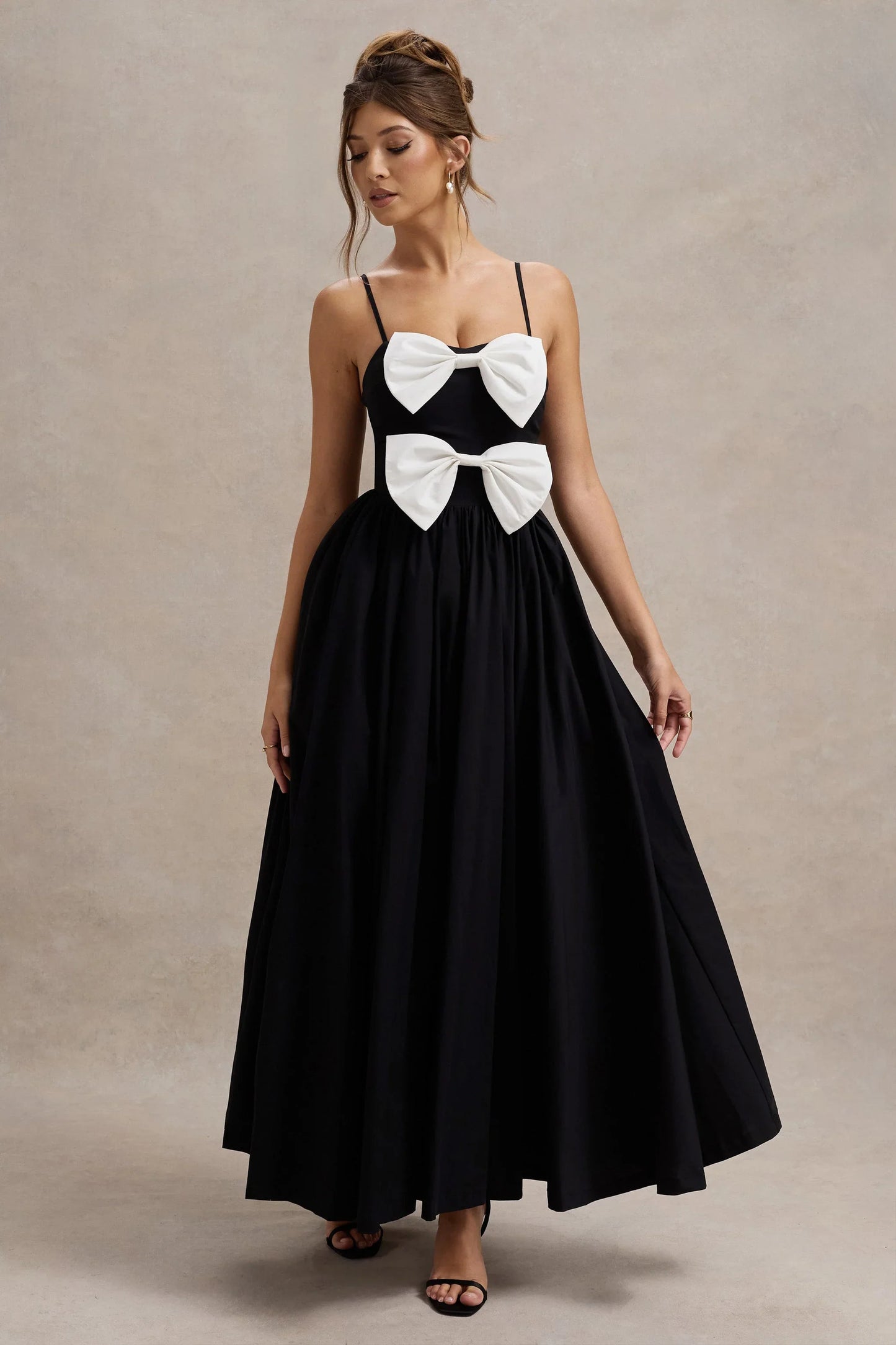 Loved Up Black Strappy Pleated Maxi Dress With Bows