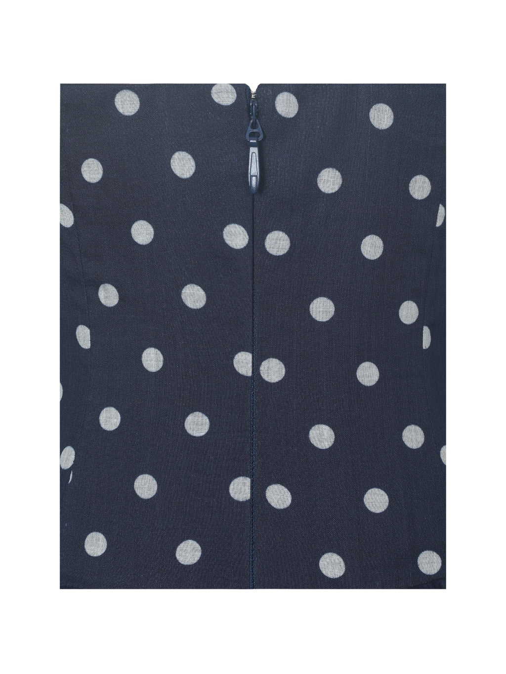 Nuri Navy Polka Dot Ramie Crossover Halter A Line Midi Dress