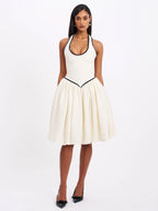 Natalie U Neck Halter Drop Waist Tweed Midi Dress