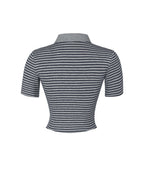 Westley Grey Navy Lyocell Jersey Striped Polo Top