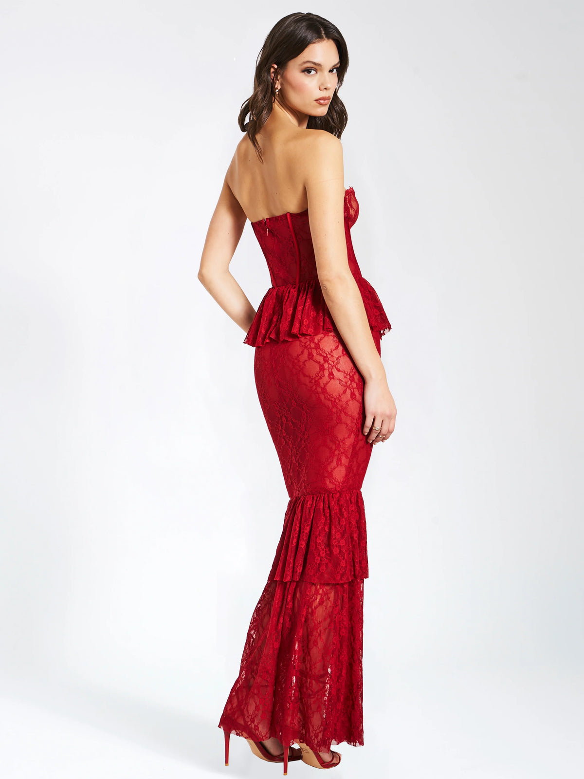 Quennell Burgundy Lace Corset Maxi Dress Archive Sale