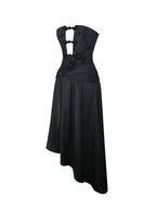 Yoseline Black Velvet Lace Cutout Asymmetrical Satin Midi Dress