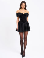 Echo Black Velvet Off shoulder Pleated Mini Dress