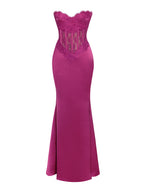 Everleigh Fuchsia Lace Satin Corset Maxi Dress Archive Sale