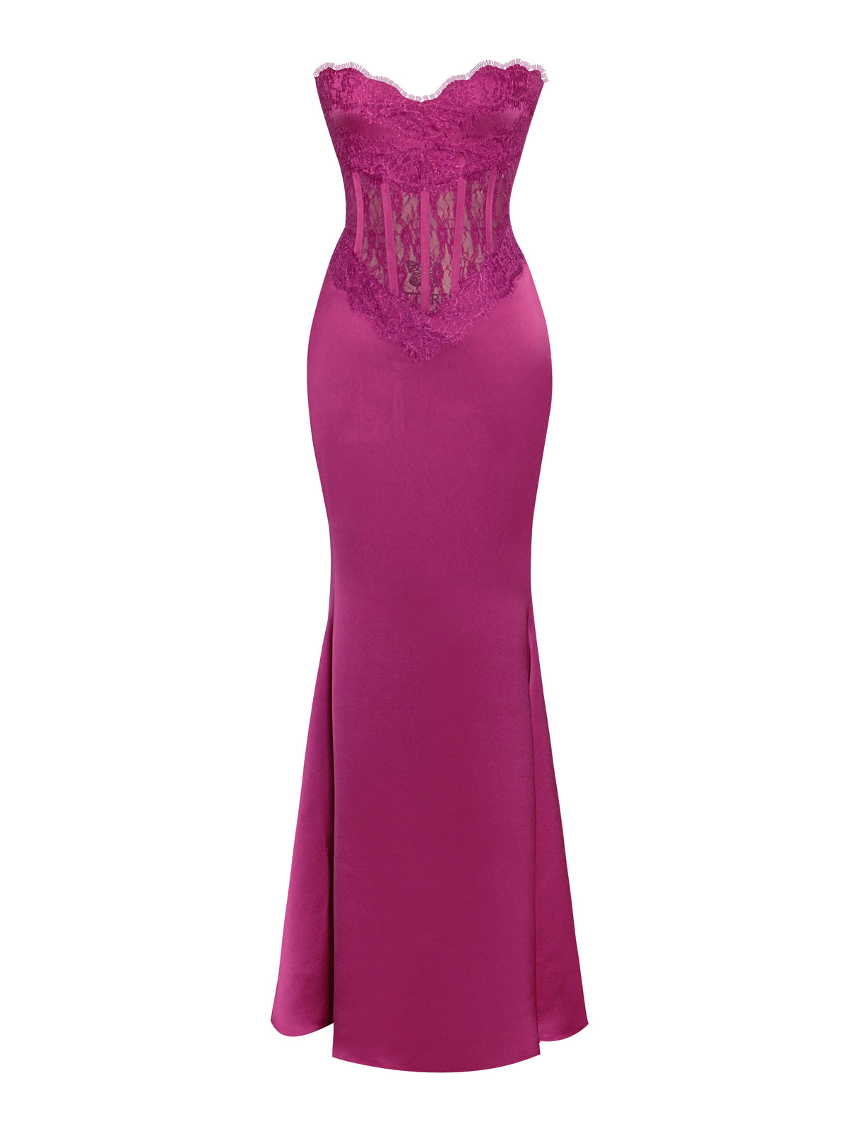 Everleigh Fuchsia Lace Satin Corset Maxi Dress Archive Sale