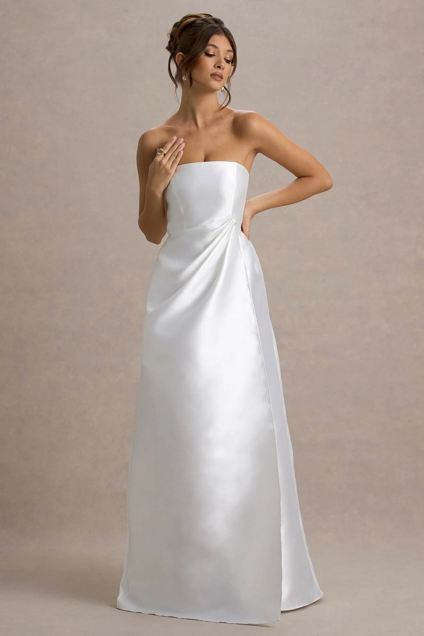 Universe White Bandeau Split Puff Skirt Maxi Dress