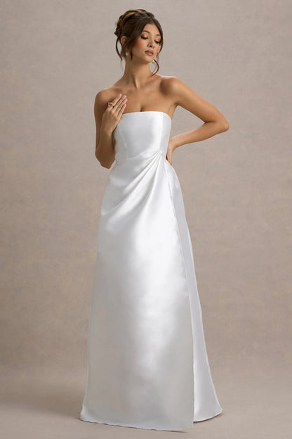 Universe White Bandeau Split Puff Skirt Maxi Dress