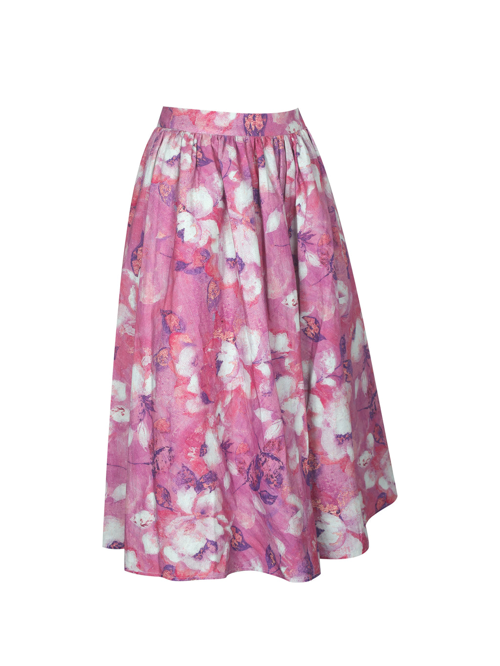 Xalina Blooming Magenta Linen Low Rise Midi Skirt