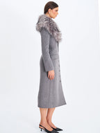Faye Grey Wool Blend Single Breasted Coat with Removable Faux Fur Collar