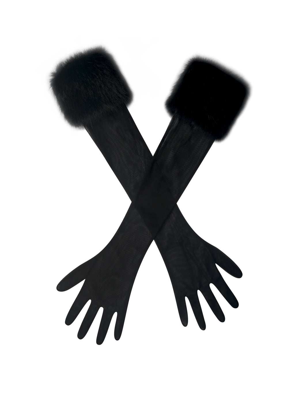 Eve Black Fur Trimmed Mesh Opera length Gloves