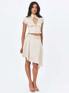 Galilea Ivory Floral Jacquard Keyhole Mandarin Collar Top