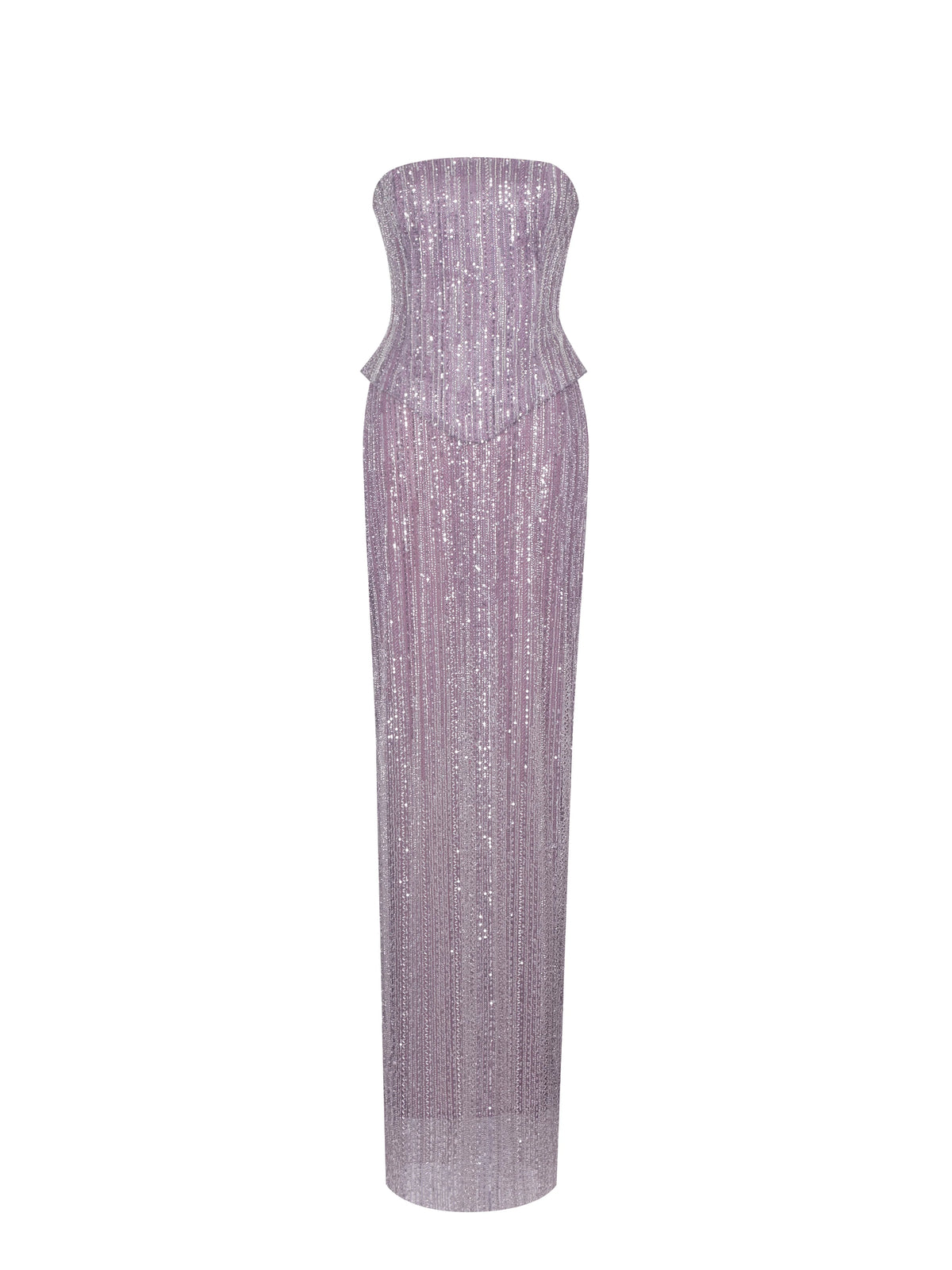 Tosca Beaded Purple Gradient Strapless Peplum Maxi Dress