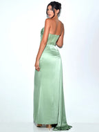 Holly Basil Crystallized Corset High Slit Satin Gown Archive Sale