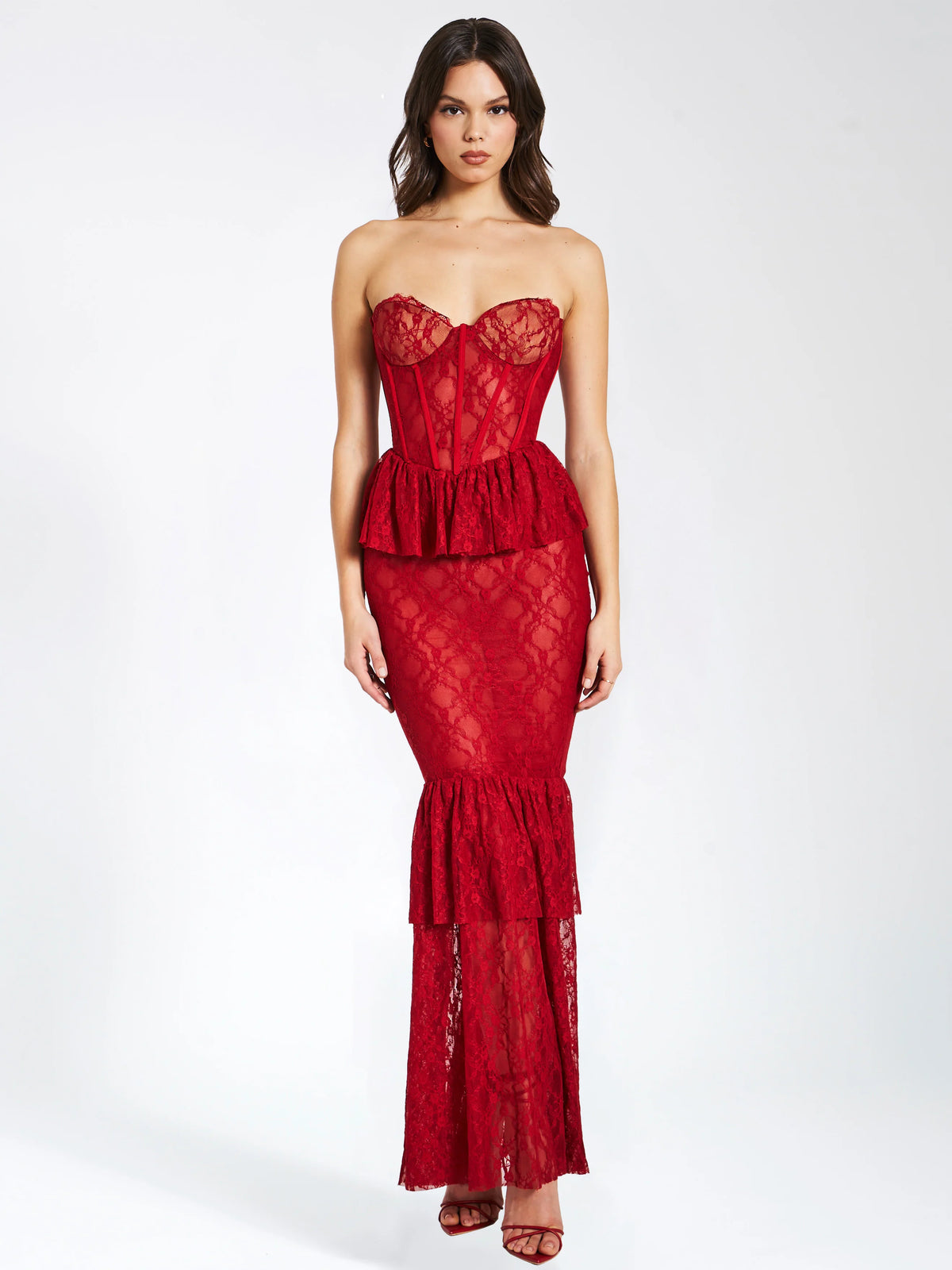 Quennell Burgundy Lace Corset Maxi Dress Archive Sale