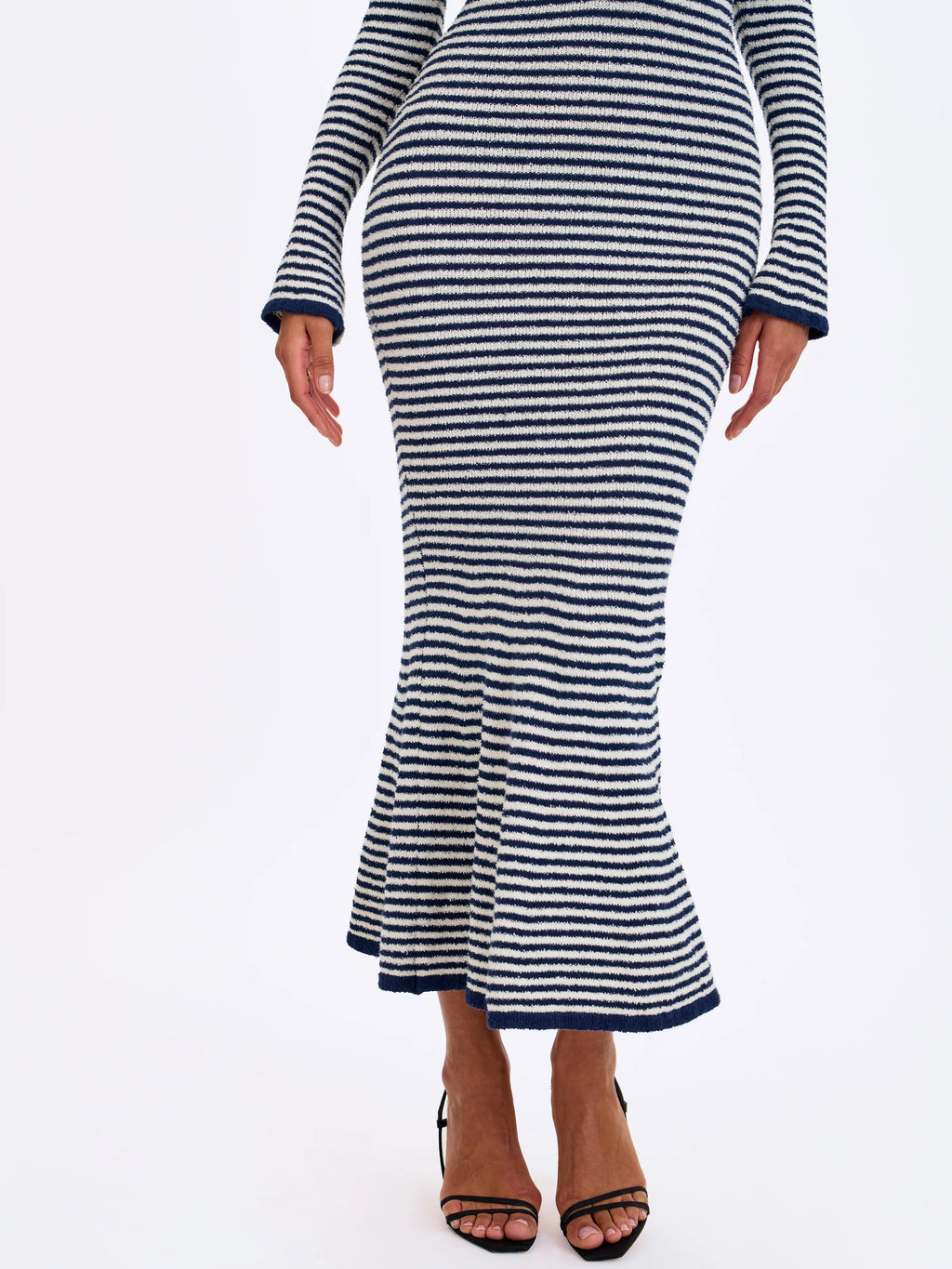 Xelie Navy White Cotton Terry Knit Mermaid Maxi Dress