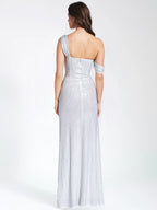 Paget White Mesh Rhinestone Embellished High Slit Gown Archive Sale