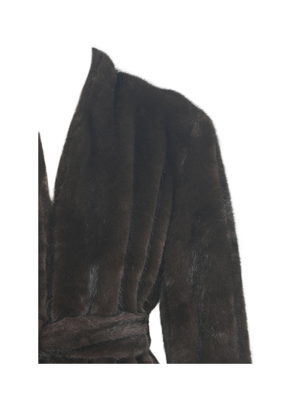 Celine Espresso Faux Mink Belted Longline Coat