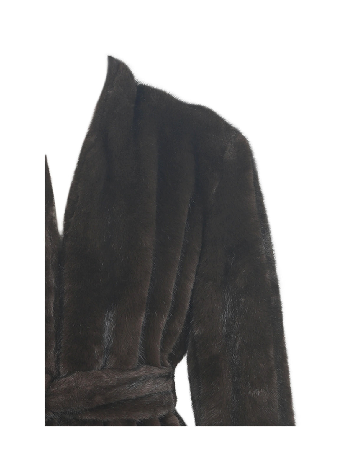 Celine Espresso Faux Mink Belted Longline Coat