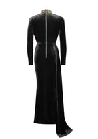 Zenaida Black Cutout High Slit Velvet Gown Archive Sale