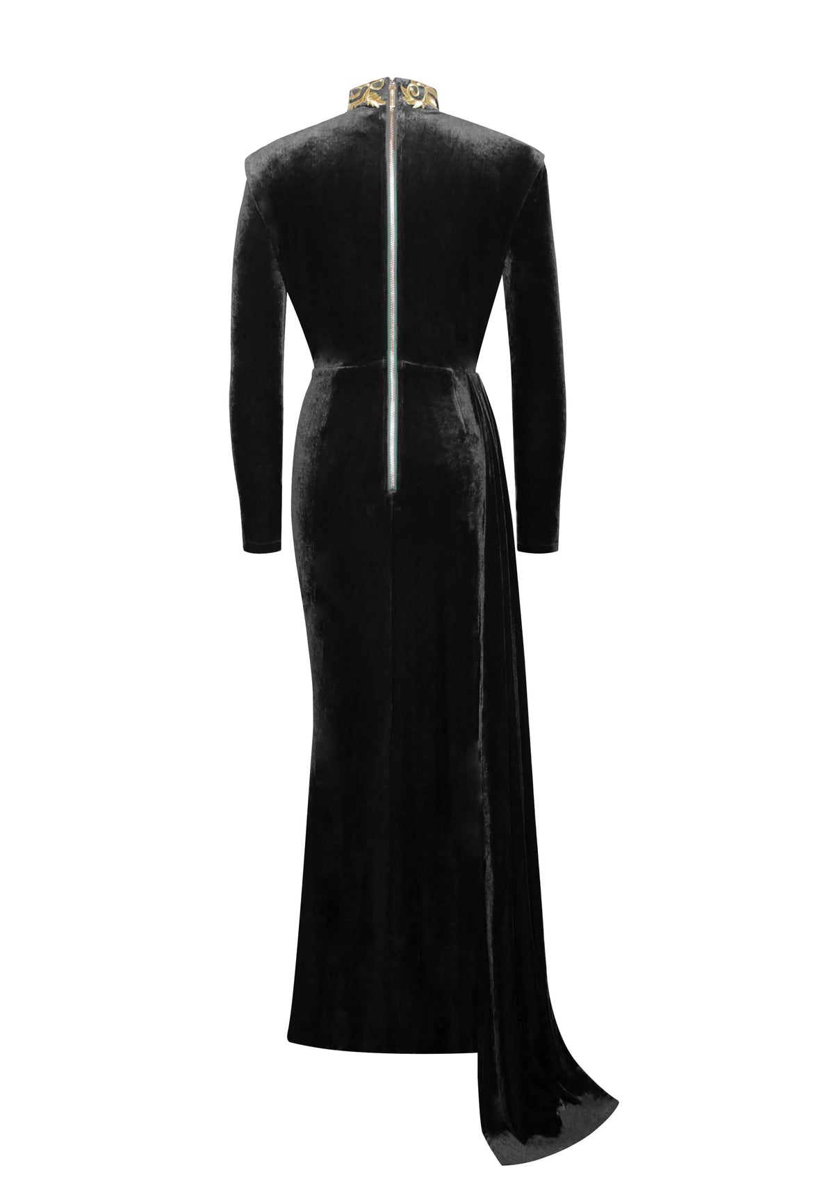 Zenaida Black Cutout High Slit Velvet Gown Archive Sale