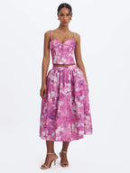Xalina Blooming Magenta Linen Low Rise Midi Skirt