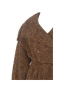 Marlow Chestnut Teddy Fur Funnel Collar Belted Mini Coat